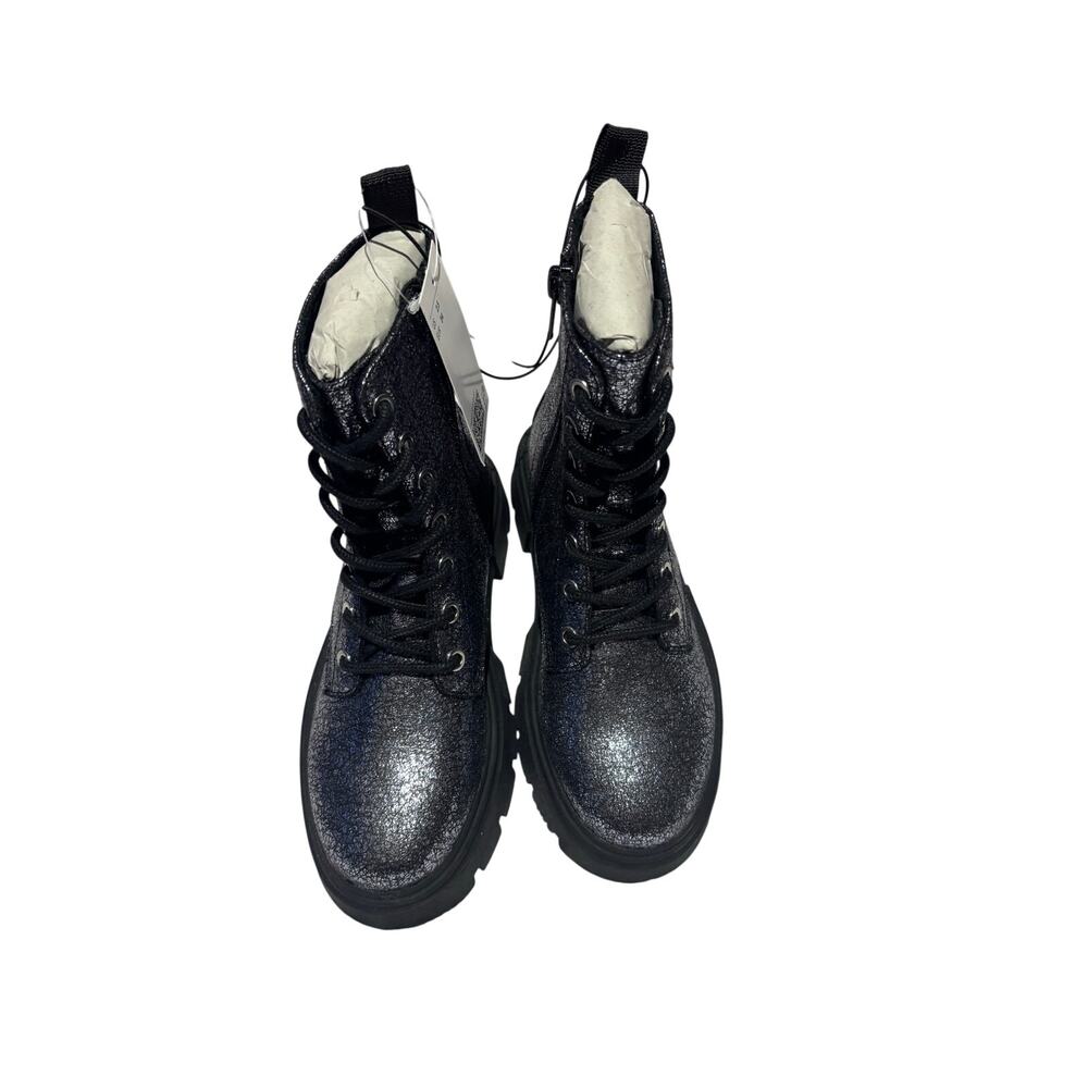 H&M 2.5 silver shimmer moto lug boots side zip entry punk emo shimmer silver nwt